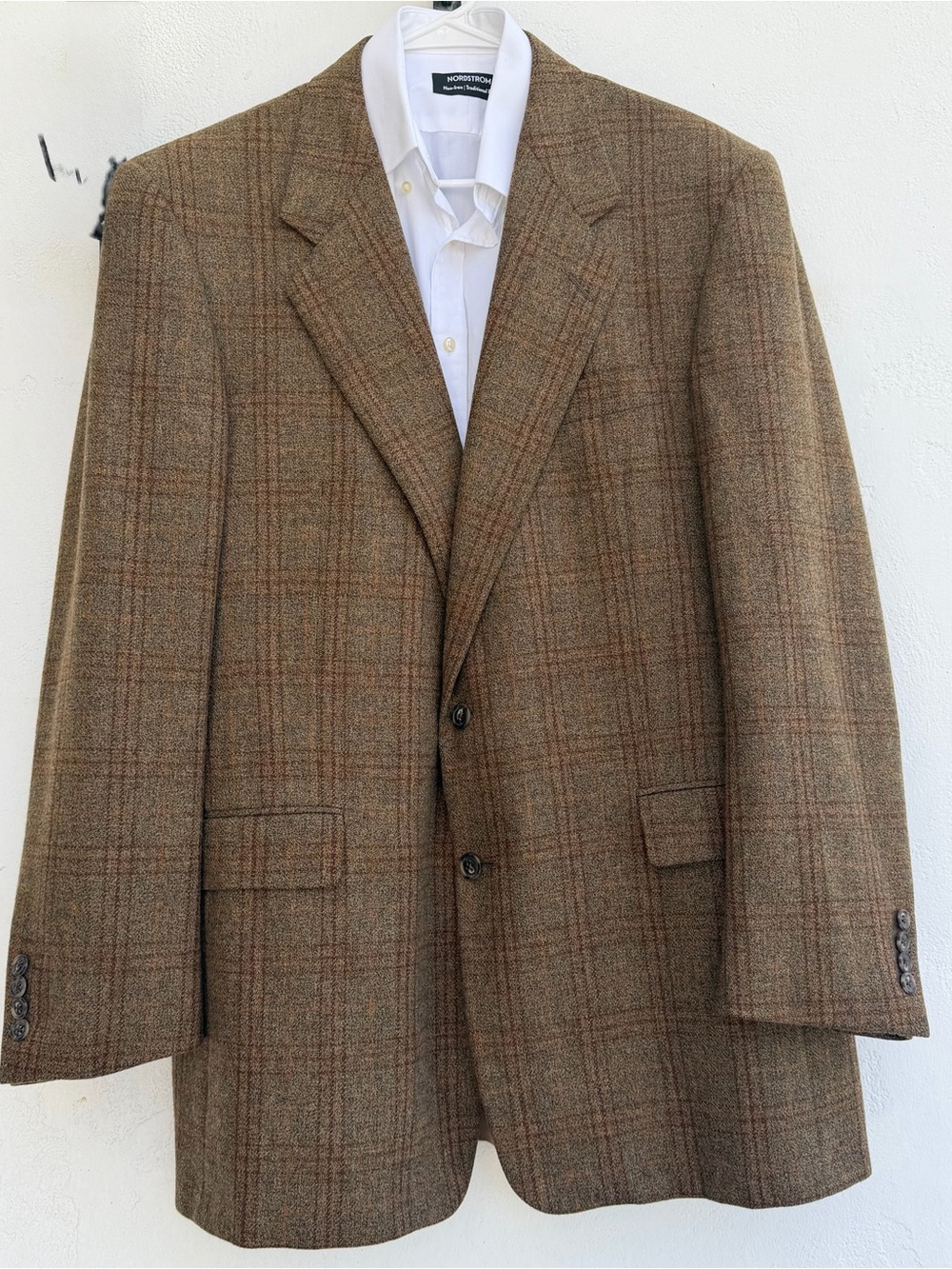 Hickey Freeman Collection 100% Wool Brown Plaid Sport Coat Blazer 43L USA